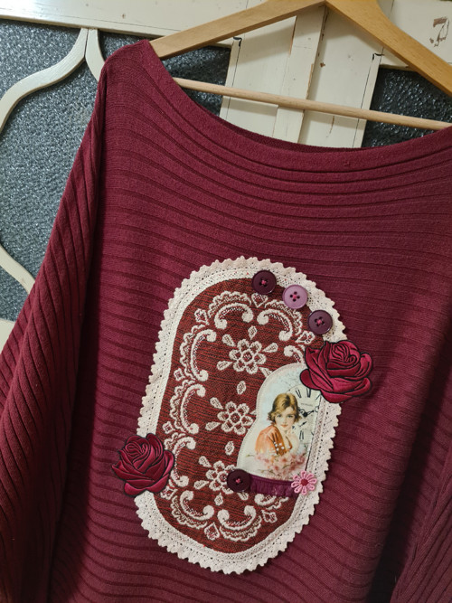 Bordový boho svetr, uni S/M/L — foto 4