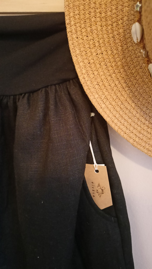 Lněná sukně - krátká černá — foto 2
