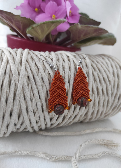 Macramé náušnice *Leontýna* / leopardí jaspis — foto 2