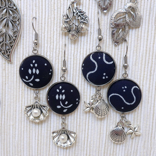 Buttonkové náušnice z modrotisku *na objednávku* — foto 5