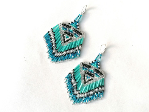 Turquoise Fringe Beaded Earrings — foto 2
