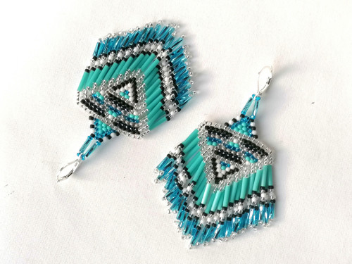 Turquoise Fringe Beaded Earrings — foto 3