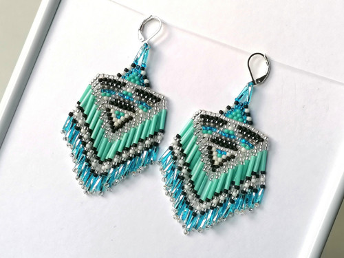 Turquoise Fringe Beaded Earrings — foto 5