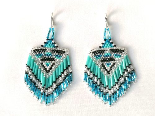 Turquoise Fringe Beaded Earrings — foto 4