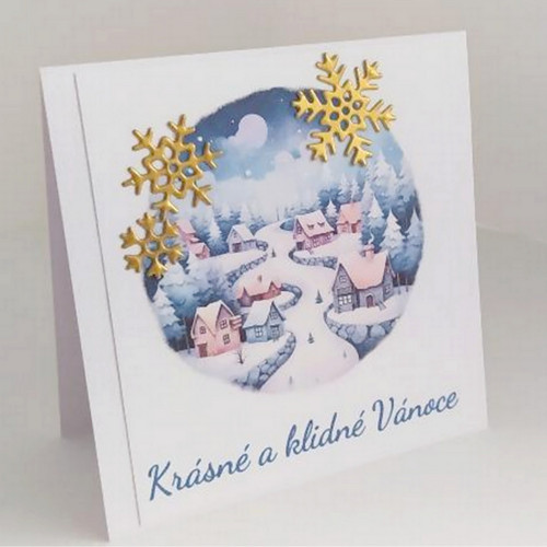 Přáníčko Vesnička v modrém - 10x10cm — foto 3