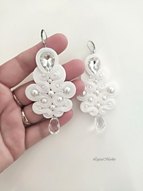 Sibyla soutache/sutaš bile náušnice — foto 3