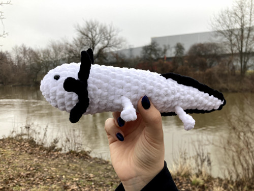Bíločerný háčkovaný axolotl — foto 6