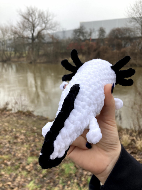 Bíločerný háčkovaný axolotl — foto 5