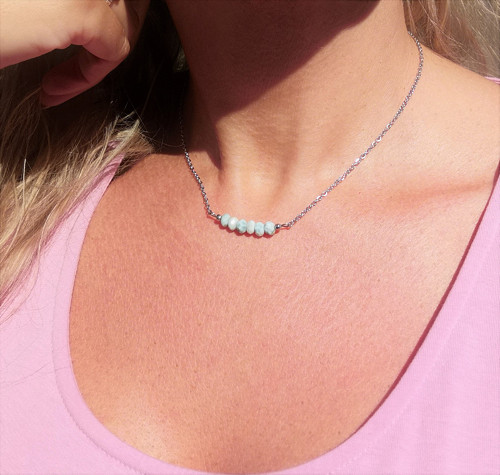 Náhrdelník*larimar*broušené rondelky*chir.ocel — foto 2