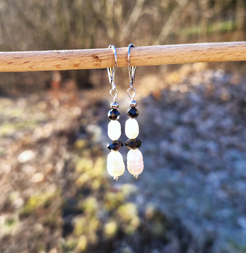 Ocelové náušnice*spinel*říční perla — foto 4