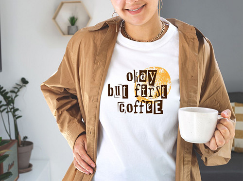Dámské tričko "Okay but first coffee" — foto 3