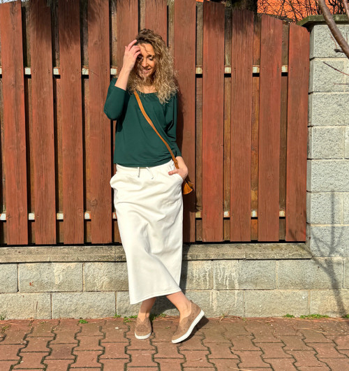 Smetanová sukně s kapsami dlouhá — foto 4
