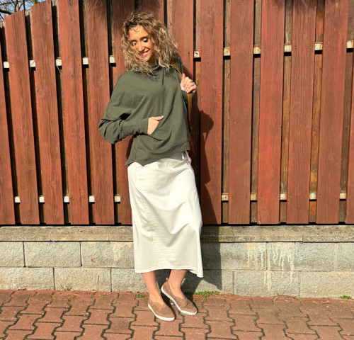 Smetanová sukně s kapsami dlouhá — foto 6