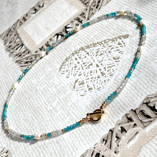 Luxusní náhrdelník labradorit, apatit, perla E021 — foto 3