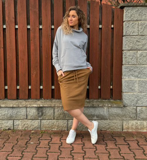 Hnědá sukně s kapsami krátká — foto 3