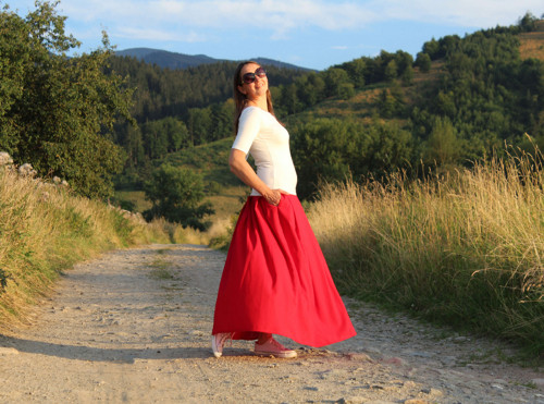 Maxi "červená" ľanová skladaná — foto 2