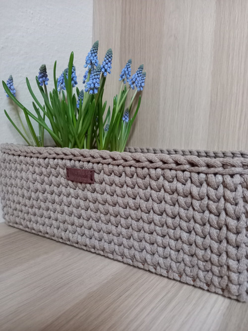 Háčkovaný košík mocca — foto 3