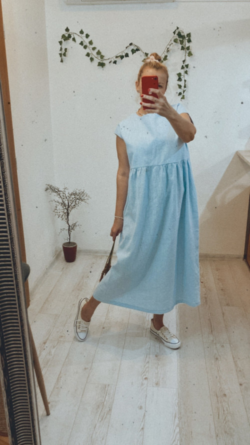 Ľanové Šaty s Vreckami /LIGHT BLUE/ — foto 3
