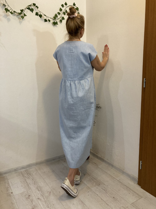 Ľanové Šaty s Vreckami /LIGHT BLUE/ — foto 4