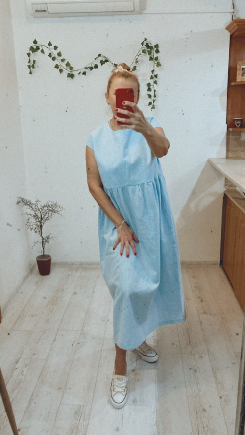Ľanové Šaty s Vreckami /LIGHT BLUE/ — foto 2