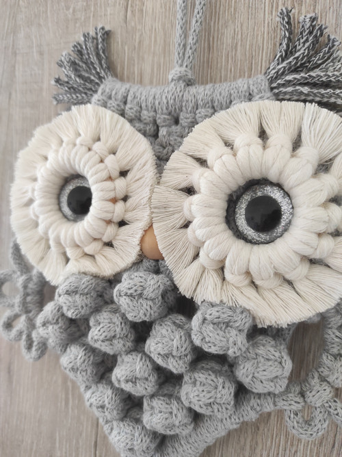 Macramé sova - šedá & ecru — foto 3