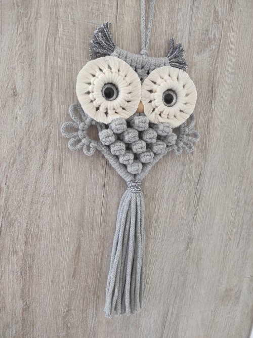 Macramé sova - šedá & ecru — foto 2