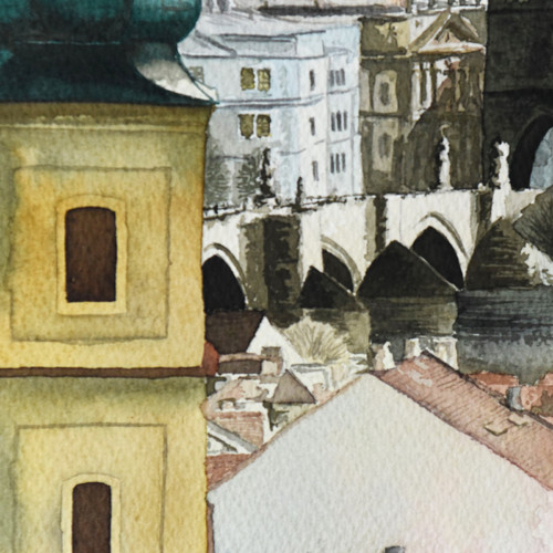 Akvarel "Pražské střechy" — foto 3