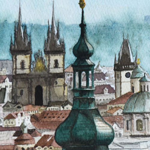 Akvarel "Pražské střechy" — foto 4