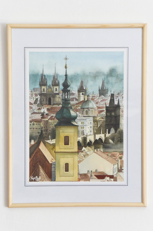 Akvarel "Pražské střechy" — foto 2