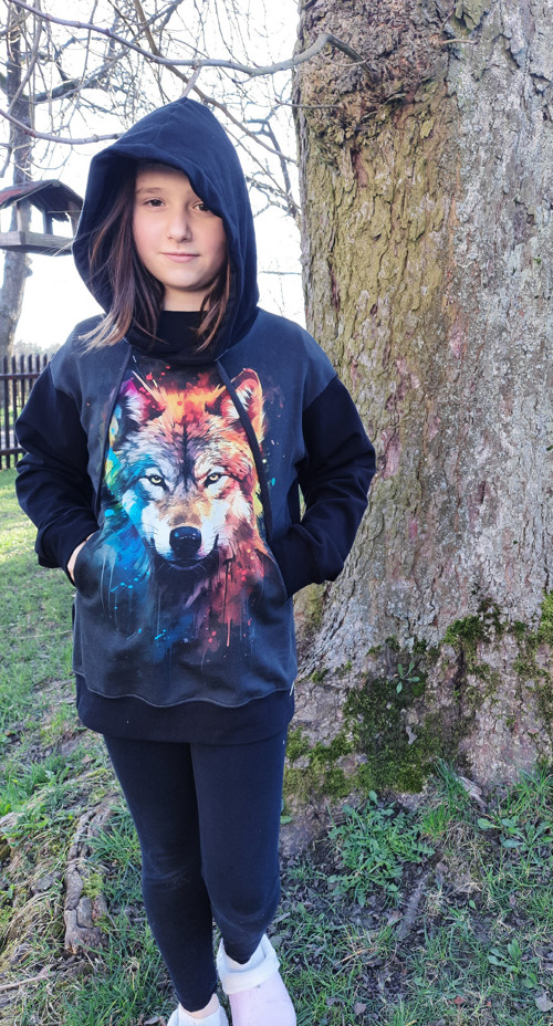 Mikina oversize - Rainbow wolf vel. 164 — foto 2