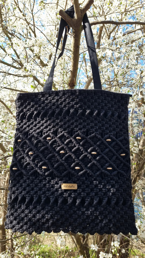 Bavlněná taška s prvky macramé 38x42cm — foto 2