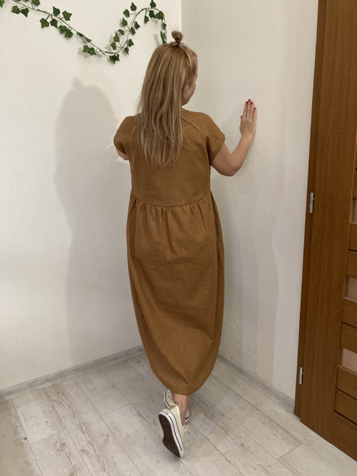 Ľanové Šaty s Vreckami /COGNAC/ — foto 4