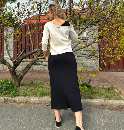Černá vaflová sukně s kapsami dlouhá — foto 4