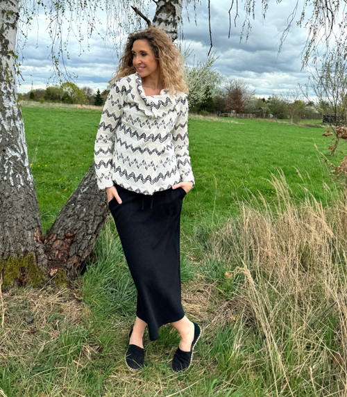 Černá vaflová sukně s kapsami dlouhá — foto 6