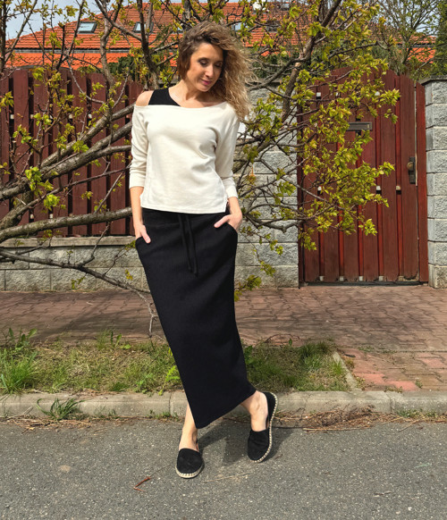 Černá vaflová sukně s kapsami dlouhá — foto 2