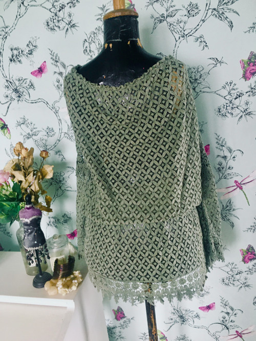 Tunika boho krajková v olivové — foto 4