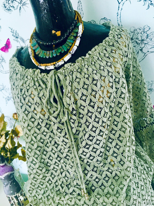 Tunika boho krajková v olivové — foto 2