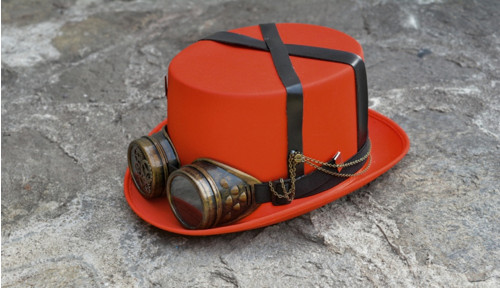 Klobouk ve stylu Steampunk červený — foto 2