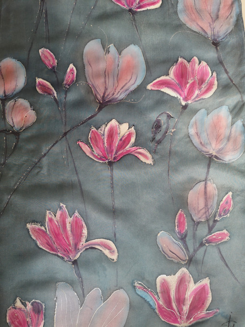 Hedvábná šála - Magnolie — foto 2