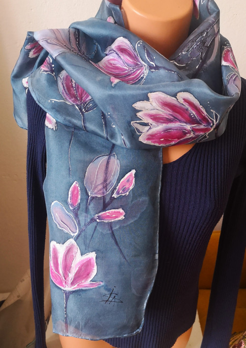 Hedvábná šála - Magnolie — foto 3