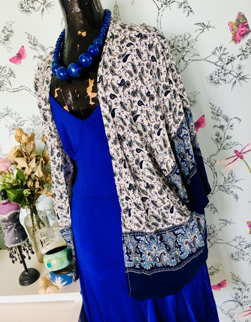 Kardigan boho modrobílý — foto 3