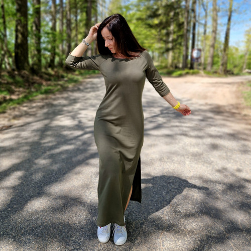 Khaki dlouhé šaty Zoe ...L — foto 3