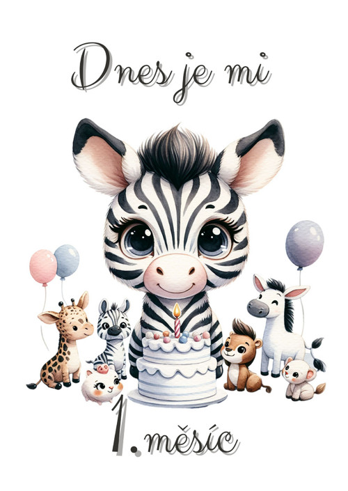 Milníkové kartičky - roztomilá ZEBRA — foto 3