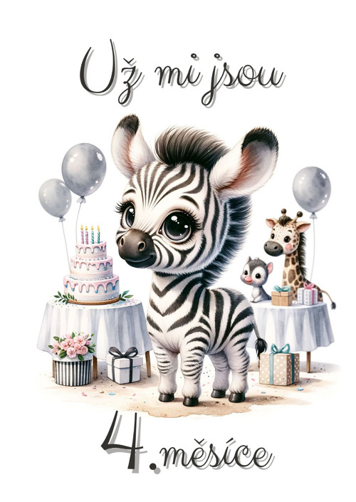 Milníkové kartičky - roztomilá ZEBRA — foto 2