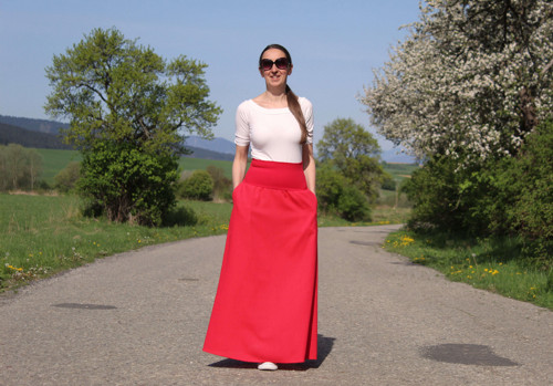 Dlhá ľanová červená sukňa — foto 4