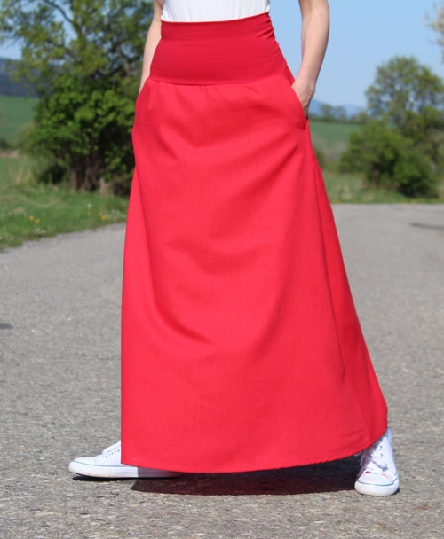 Dlhá ľanová červená sukňa — foto 5