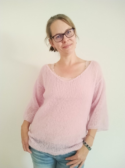 Růžový svetr alpaka/hedvábí — foto 6