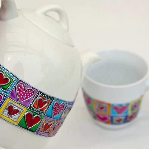 Varná konvice porcelánová – barevný patchwork — foto 3