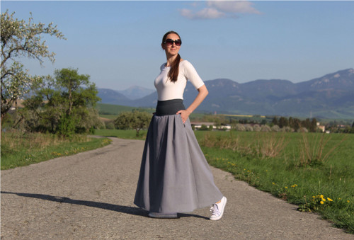 Dlhá ľanová sukňa šedá — foto 4
