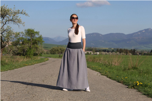 Dlhá ľanová sukňa šedá — foto 2